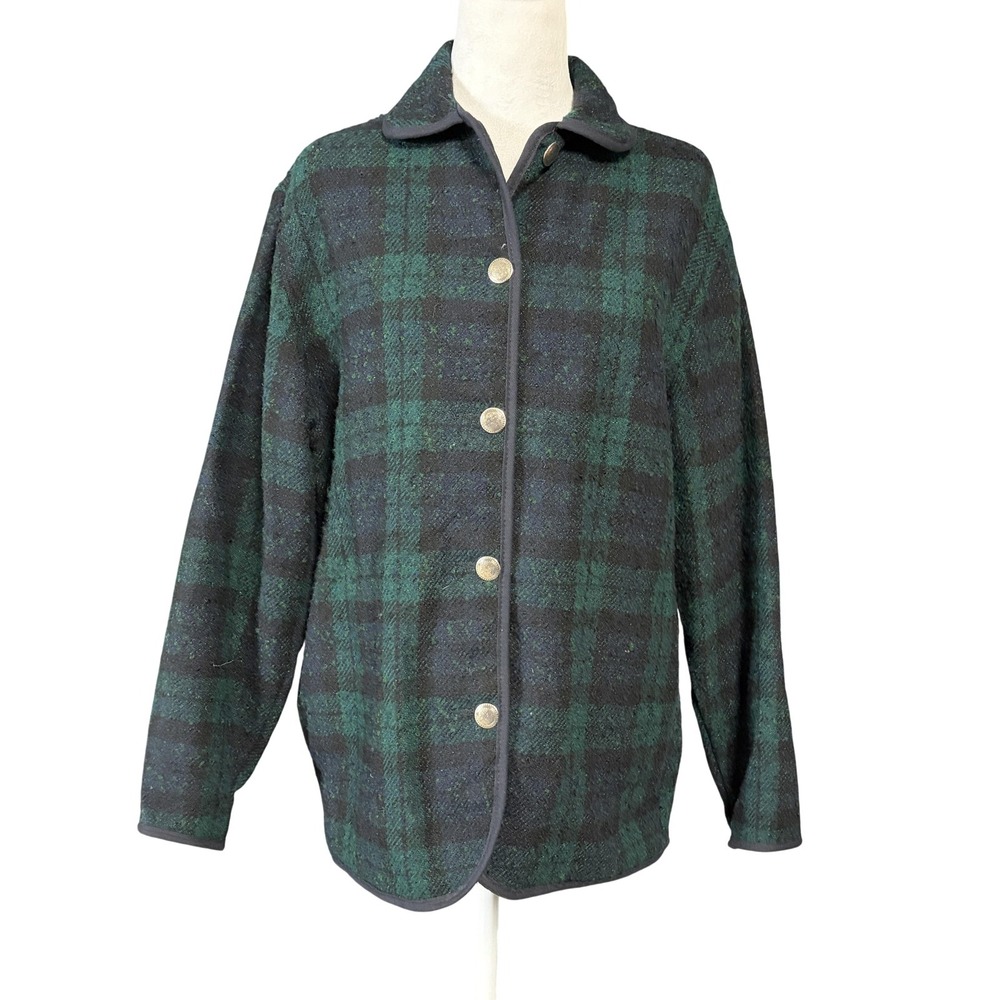 Vintage Woolrich Jacket‎ Womens Small Green Plaid Wool Shirt Coat Made USA 90s